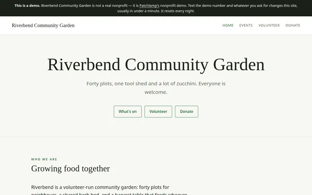 The nonprofit, church or event demo site, Riverbend Community Garden