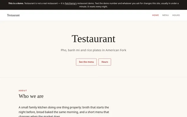 The restaurant demo site, Testaurant